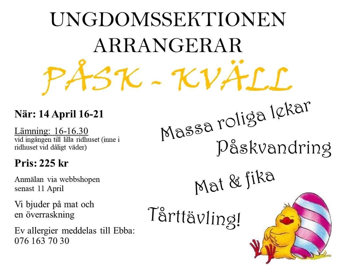 Välkomna till ungdomssektionens påskkväll!🐣
Anmälan öppnar kl. 12.00 och sker via webbshoppen på hemsidan!