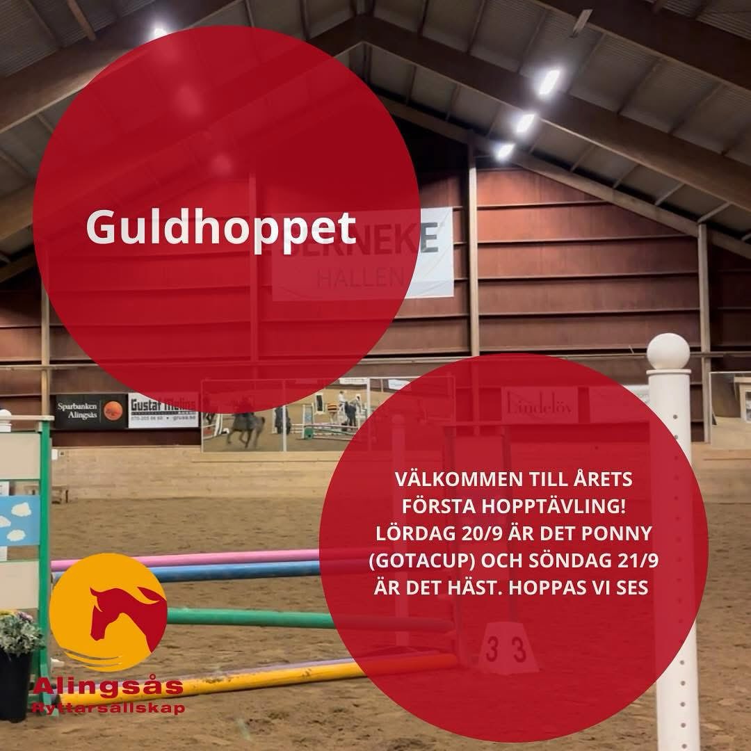 Välkommen till årets första tävling!
Lördag 20/9 är det ponny (GotaCup) och söndag 21/9 är det häst.
Hoppas vi ses i helgen! Anmälan i TDB 🐴