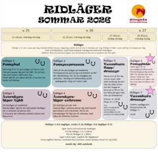 Nu har vi fyllt på med ett par nya sommarläger!
v.27 kör vi ytterligare ponnyläger och dressyrkurs. 
Det finns även ett fåtal platser kvar till läger 2 och 4 samt till hoppkursen.

Varmt välkomna att anmäla er i webbutiken (länk i bio)!