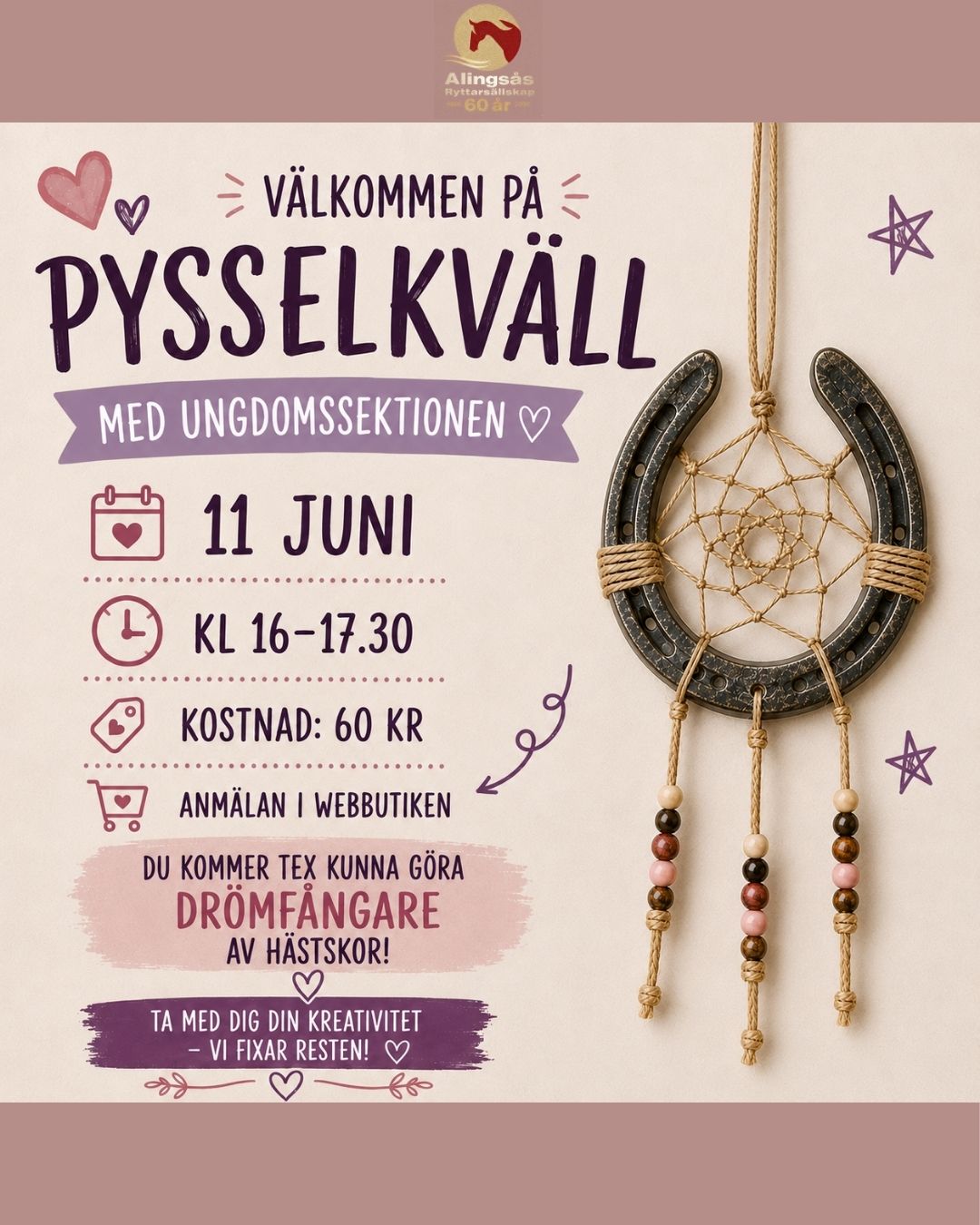Kom och lär känna oss som är engagerade i föreningens ungdomssektion på en mysig pysselkväll!