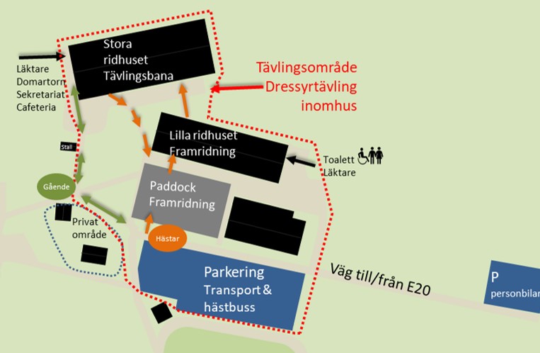 anläggningsskiss, tävlingsområde dressyr